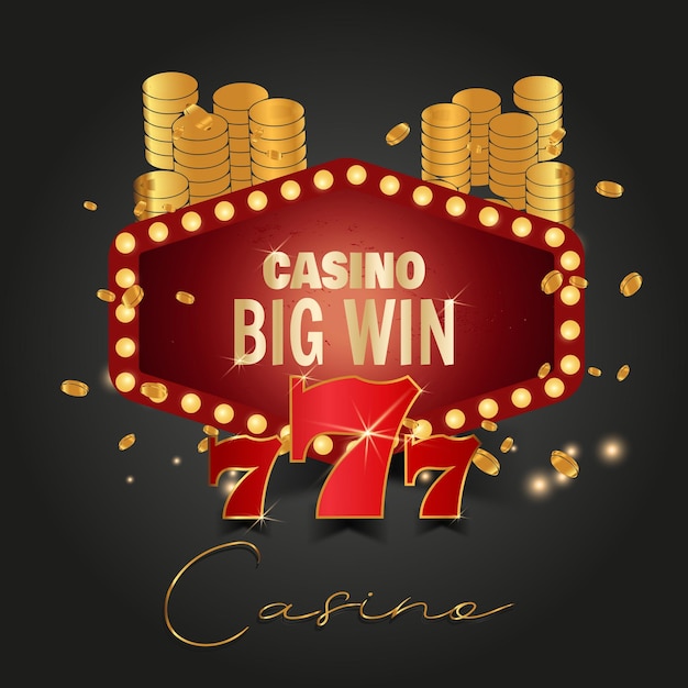 Casino banner with gold coins and 777 sign