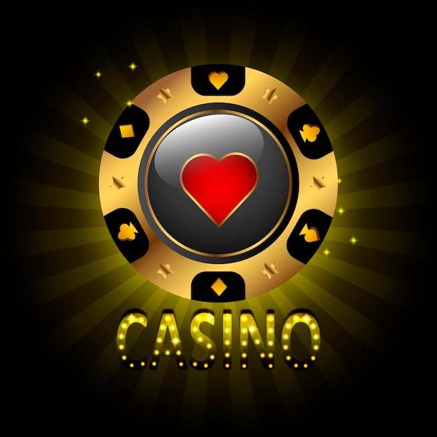 Vector casino banner with golden chip