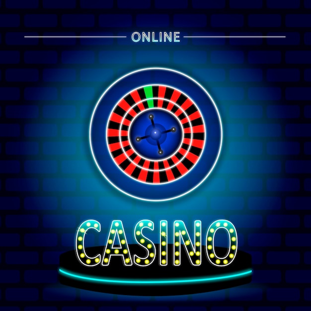 Casino banner With a neon tape measure on a blue background