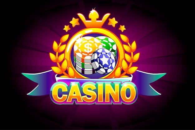 Casino banner with ribbon, icon and text.