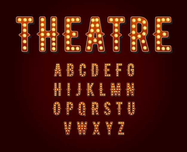 Vector casino or broadway signs style light bulb alphabet.