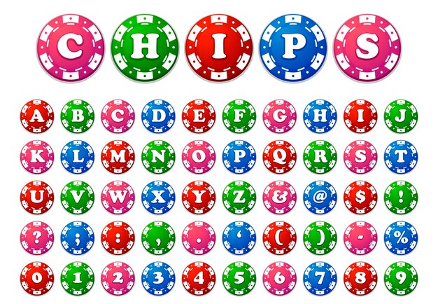 Vector casino chips alphabet. vector font.