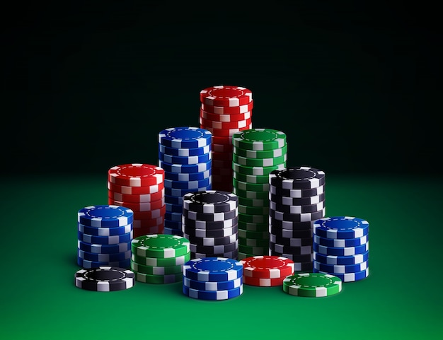 Casino chips isolated on green background