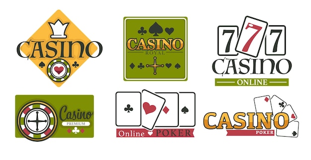 Casino club giochi d'azzardo icone isolate fiches da poker e carte da gioco