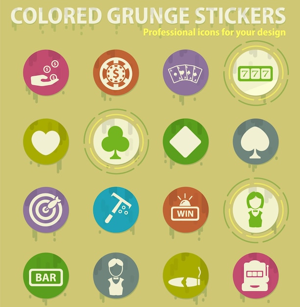 Casino colored grunge icons