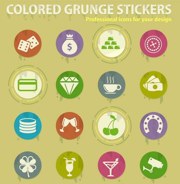 Casino colored grunge icons