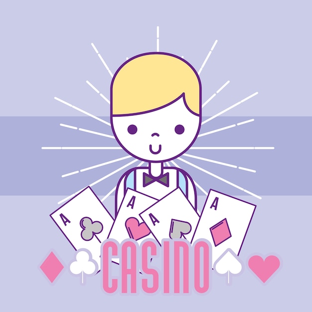 Casino croupier male cartoon aces card poker