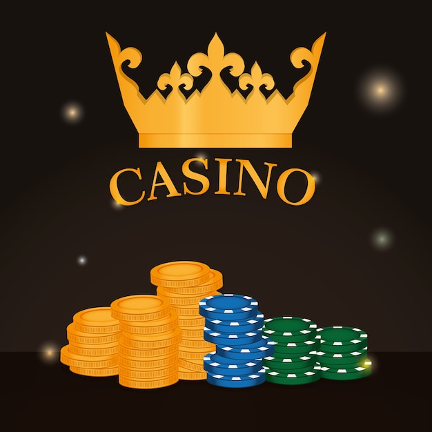 チップとコインのベクトルのイラストのグラフィックデザインとカジノの王冠