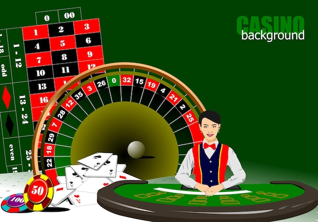 Casino-elementen met afbeelding van de croupier van de vrouw