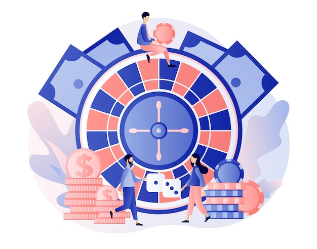 Casino en gokconcept Kleine mensen gokken gokspellen Mensen spelen Roulette