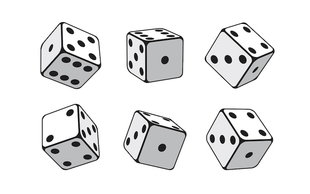 카지노 평면 주사위는 도박 게임 디자인 탁상 또는 보드 게임을 위한 격리된 벡터 삽화를 설정합니다.
