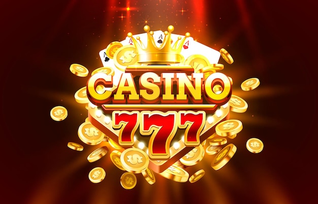Casino free spin 777 label frame, golden banner, border winner, vegas game.