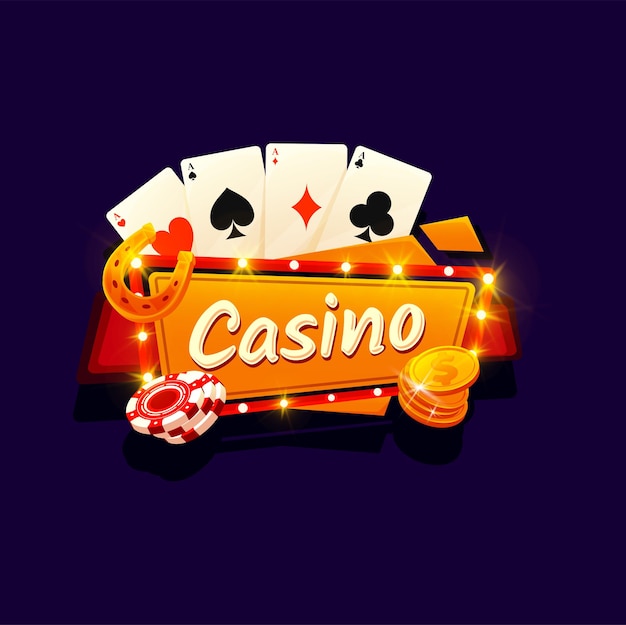 Vector casino gamble game poker cards coins signboard
