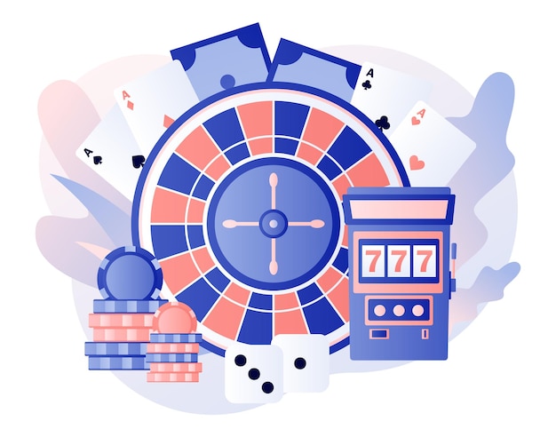 Vector casino and gambling concept poker roulette slot machine modern flat cartoon style vector