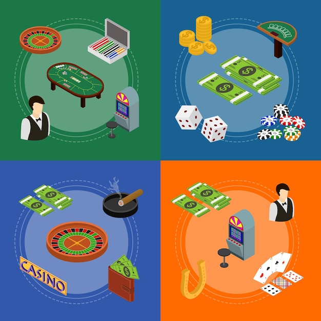 Vector casino and gambling game banner card set isometric view vector