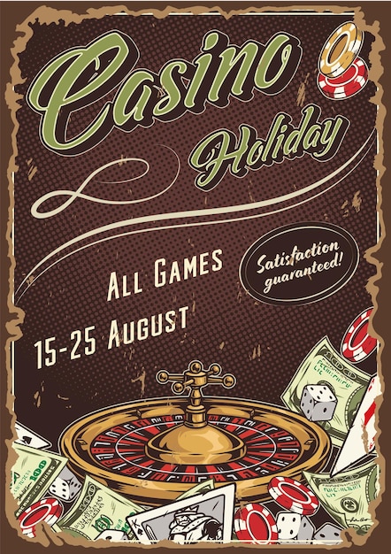 Vector casino games vintage colorful poster