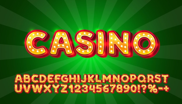 Casino golden font color red english alphabet and numbers sign vector illustration