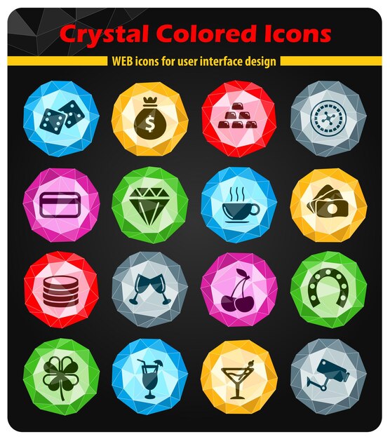 Casino icons on colored buttons crystals