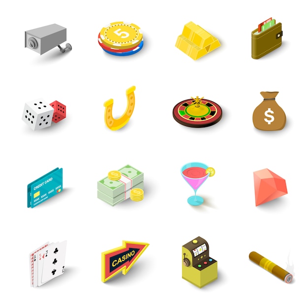 Vector casino icons set. isometric illustration of 16 casino vector icons for web