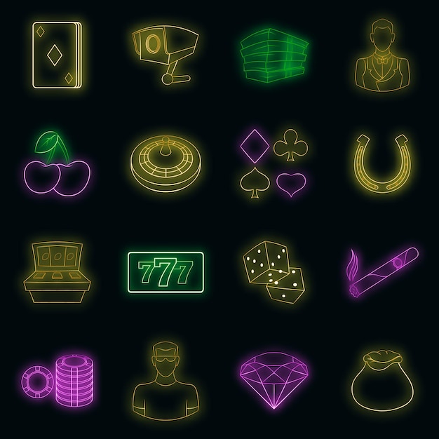 Casino icons set vector neon