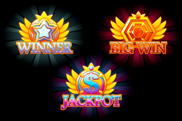 Vector casino icons. winner, jackpot and big win.  colorful jewelry stones. awards with gems. game asset for casino and ui