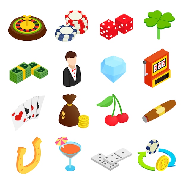 Casino isometric 3d icons set