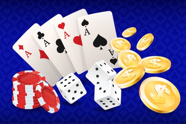 Casino, kaarten en casinofiches, vierkanten, azen.