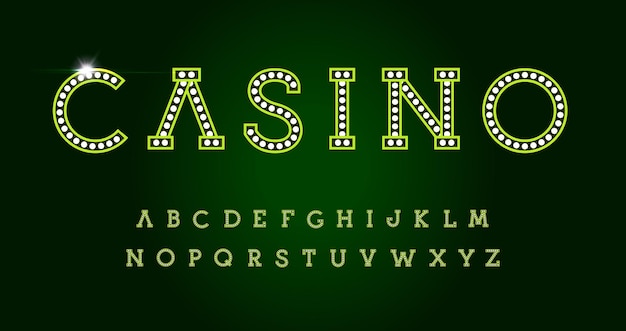 Casino letters set on green background. green luxury style vector latin alphabet. font for events, web business, promo, logos, banner, monogram and poster. typography design.