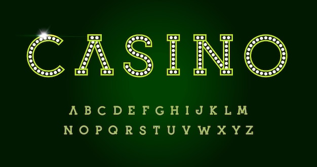 Lettere del casinò impostate su sfondo verde. alfabeto latino di vettore di stile di lusso verde. font per eventi, web business, promo, loghi, banner, monogramma e poster. progettazione di tipografia.