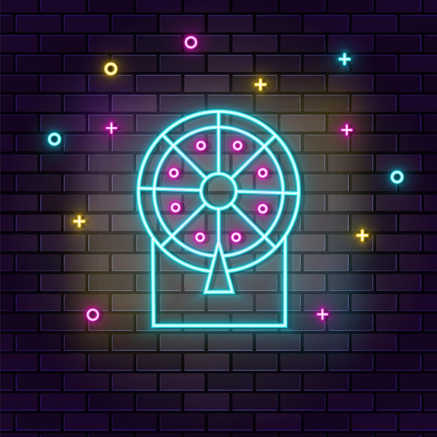 Casino luck lottery retro neon on wall Dark background brick wall neon icon