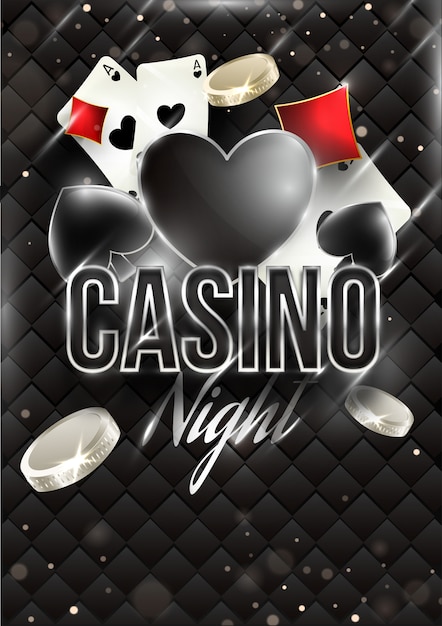 Casino nacht spandoeksjabloon of flyer ontwerp met speelkaarten en munten