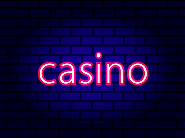 Casino neon teken illustratie op bakstenen muur achtergrond. Vector lichte banner of helder uithangbord desi