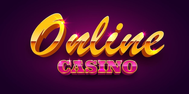 Vector casino online banner. sign with golden letters. vector illustration