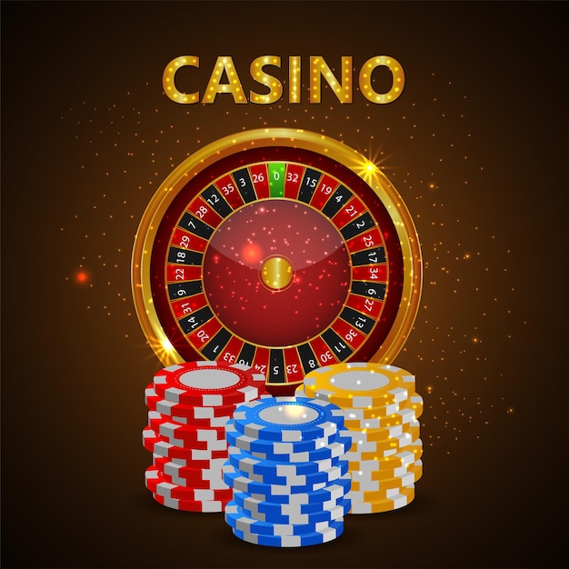 Vector casino online game with casino slot with colorful chips