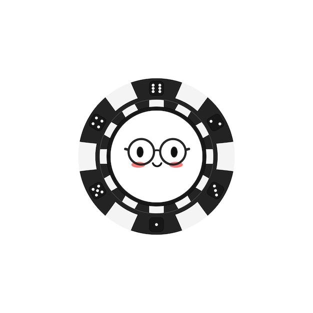 Casino poker chip in eyeglasses emoticon isolated on white background