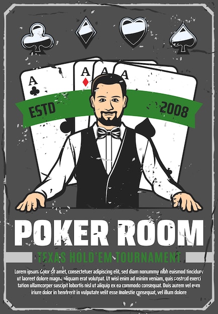 Casino poker room ace cards and croupier