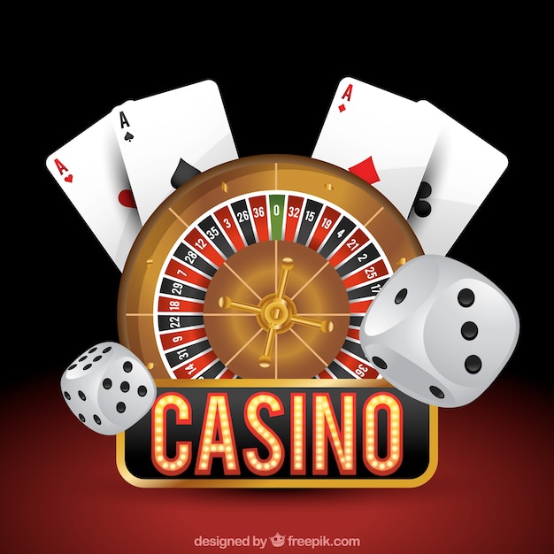 Casino roulette background with dice and cards