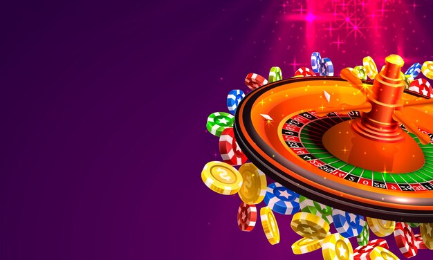 Монеты большого выигрыша рулетки казино на красном фоне. Векторная иллюстрация