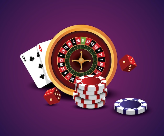 Колесо рулетки казино с фишками для покера и игральными картами иллюстрация