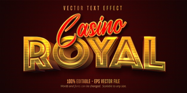 Casino Royal text, shiny golden and red color style editable text effect