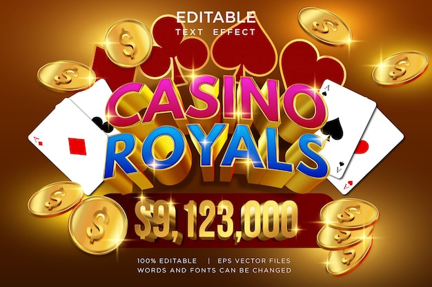 Casino royals РЕДАКТИРУЕМЫЙ ТЕКСТ ЭФФЕКТ 3D ТИПОГРАФИЧЕСКИЙ ШРИФТ МАКЕТ