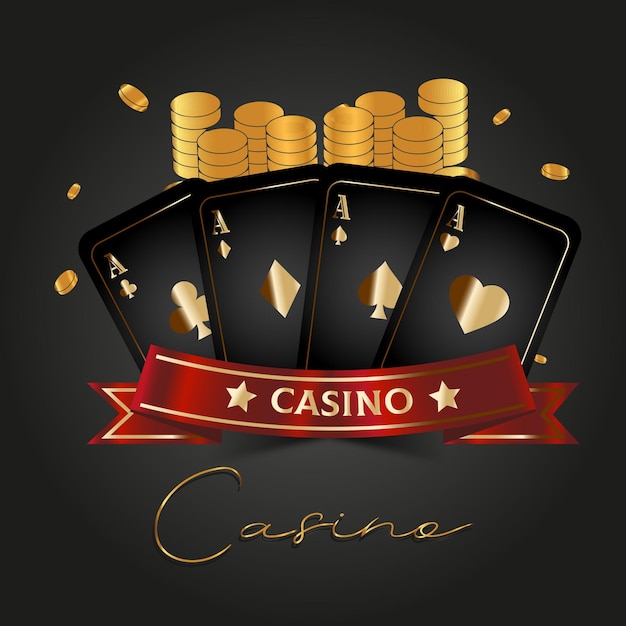 Casino set of aces gold coins and red ribbon