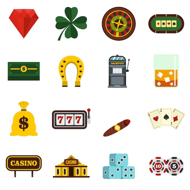 Casino set flat icons