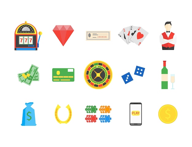casino set symbol gambling game vector