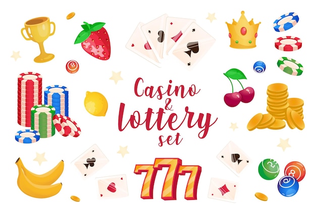 Casino set with isolated elements in flat cartoon design