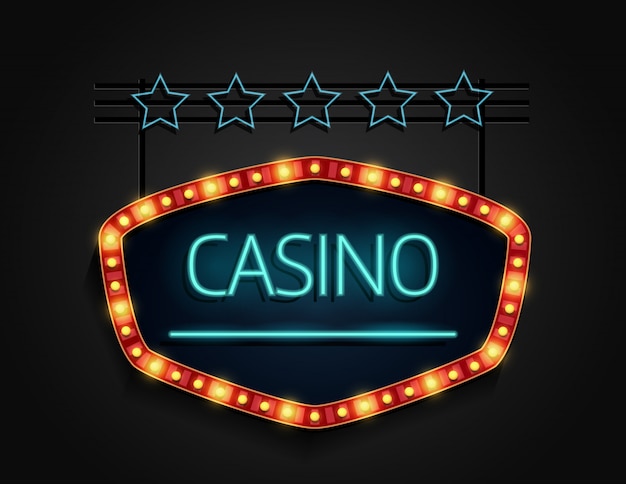 Vector casino signboard retro style with light frame