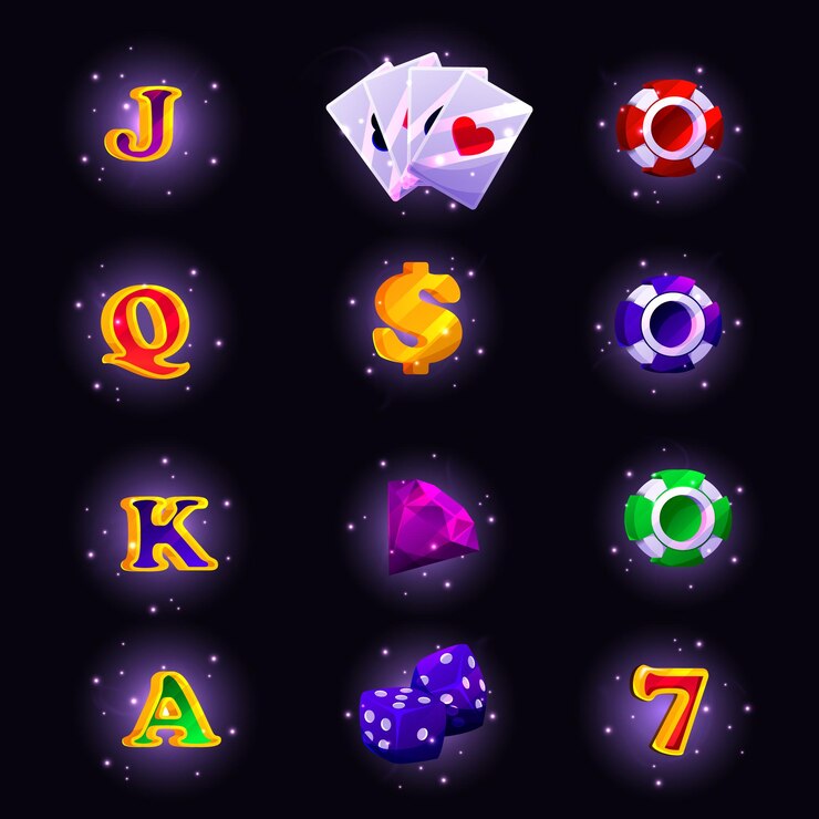 Vector 배경 rpg ui 승자 배지 키트 카지노 슬롯 도박 기계 개체에 카지노 슬롯 게임 아이콘