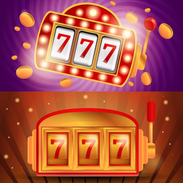 Vector casino slot machine illustration set, cartoon style