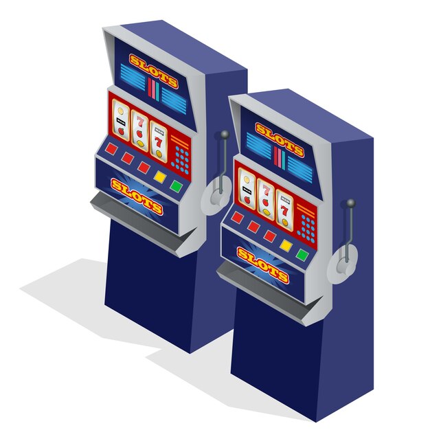 Casino slot machines. 3d flat isometric vector illustration.