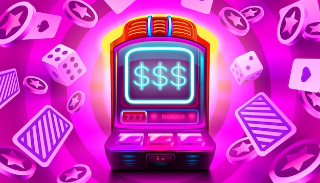 Vector casino slots machine winner fortune of luck 777 win banner vector